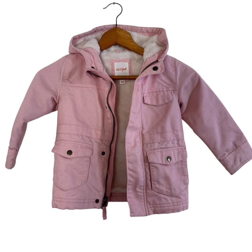 Cat & Jack Toddler Pink Sherpa Lined Hooded Jacket 3T Winter Coat Girls